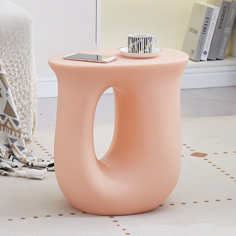 Contemporary Art Deco Hollow Design Oval Tabletop Plastic End Table For Living Room