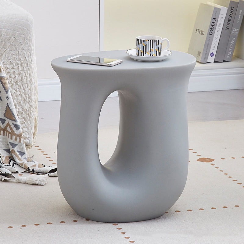 Contemporary Art Deco Hollow Design Oval Tabletop Plastic End Table For Living Room