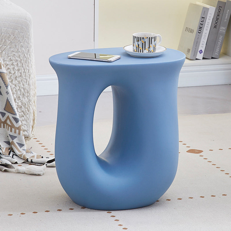 Contemporary Art Deco Hollow Design Oval Tabletop Plastic End Table For Living Room