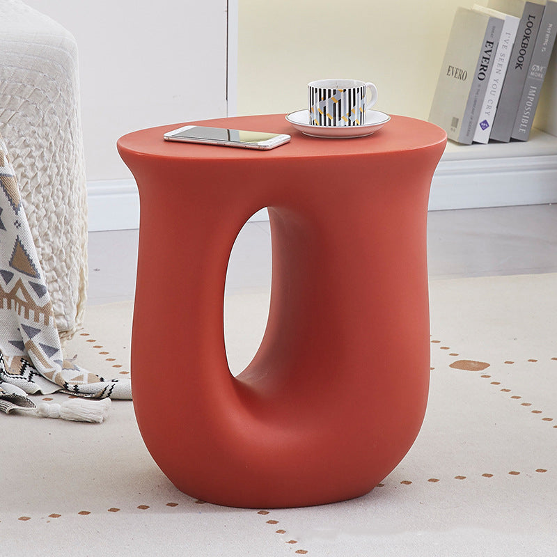Contemporary Art Deco Hollow Design Oval Tabletop Plastic End Table For Living Room