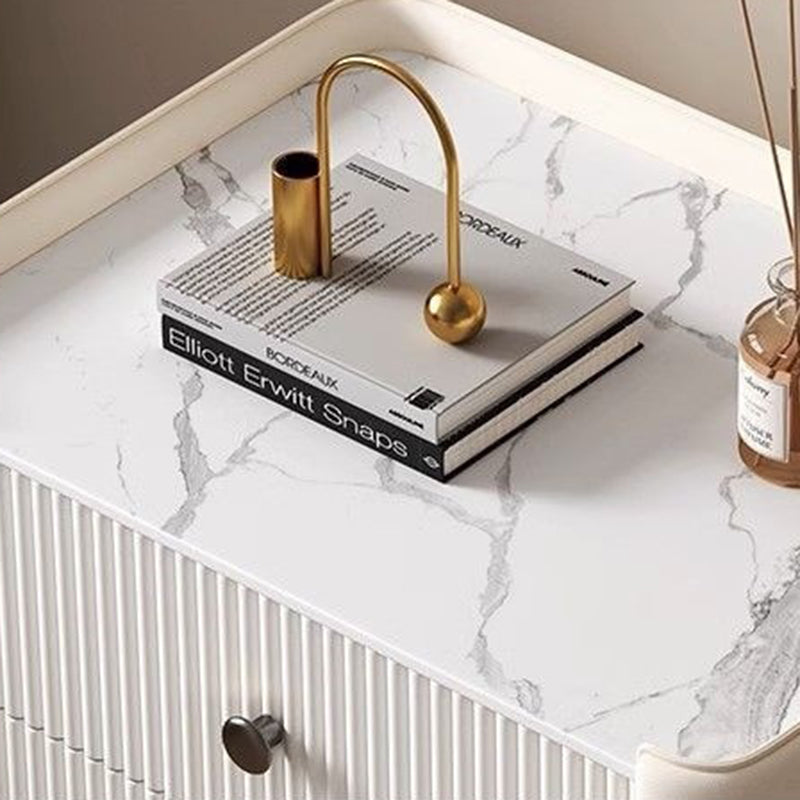 Modern Luxury Rectangular Desktop Faux Leather Particle Board Slab Nightstand 3-Drawer For Bedroom