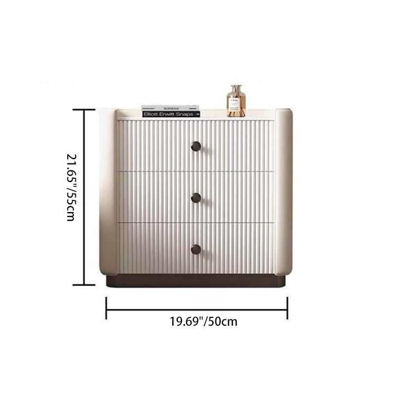 Modern Luxury Rectangular Desktop Faux Leather Particle Board Slab Nightstand 3-Drawer For Bedroom