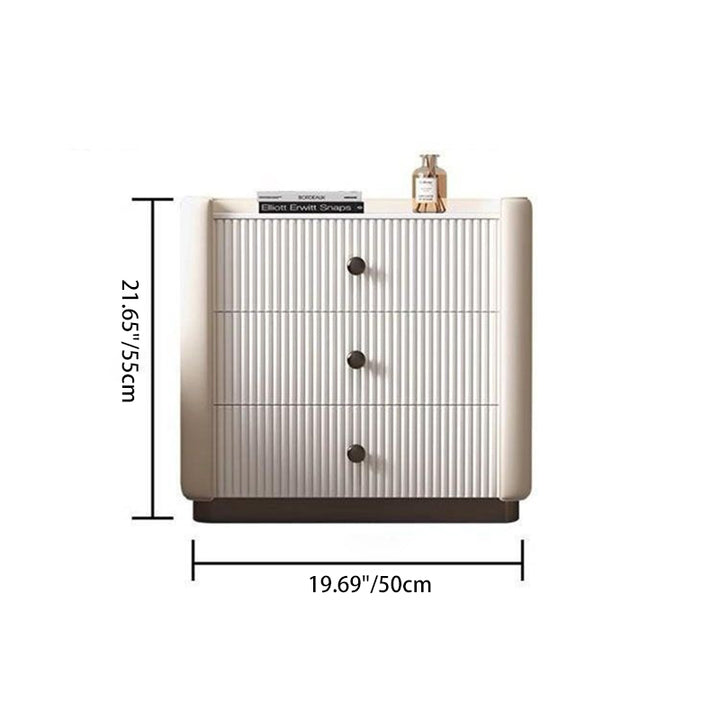 Modern Luxury Rectangular Desktop Faux Leather Particle Board Slab Nightstand 3-Drawer For Bedroom