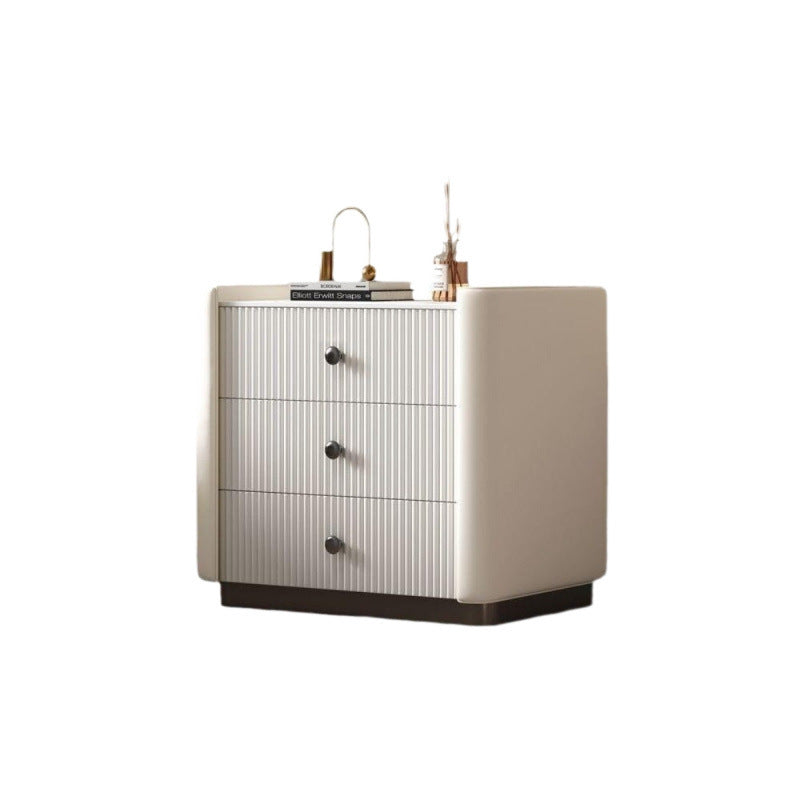 Modern Luxury Rectangular Desktop Faux Leather Particle Board Slab Nightstand 3-Drawer For Bedroom