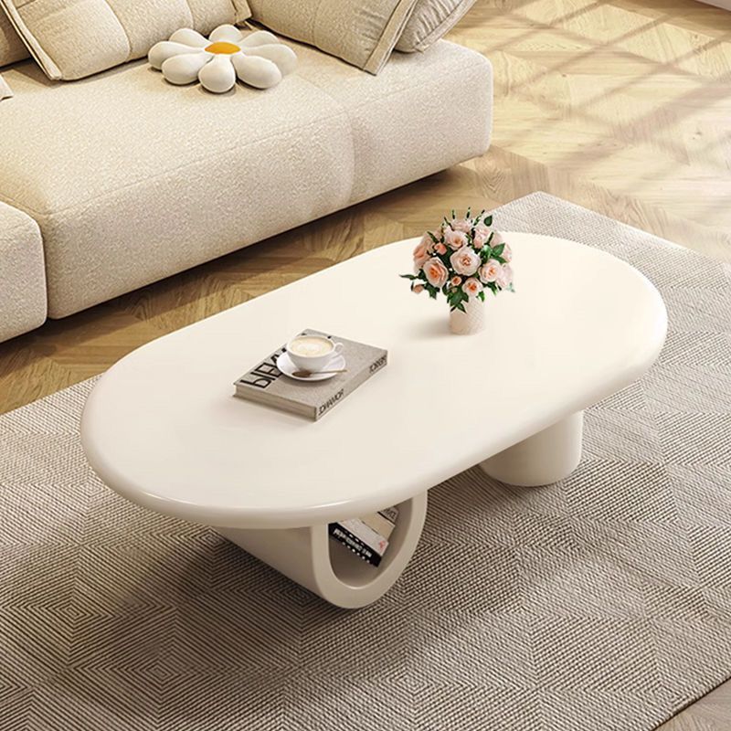 Traditional French Oval Tabletop MDF Board Coffee Table 1-Storage For Living Room