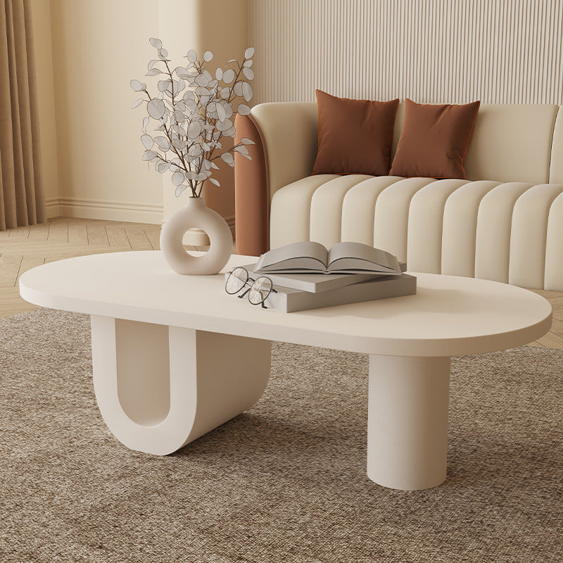 Traditional French Oval Tabletop MDF Board Coffee Table 1-Storage For Living Room