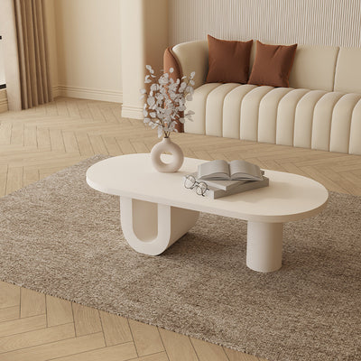 Traditional French Oval Tabletop MDF Board Coffee Table 1-Storage For Living Room