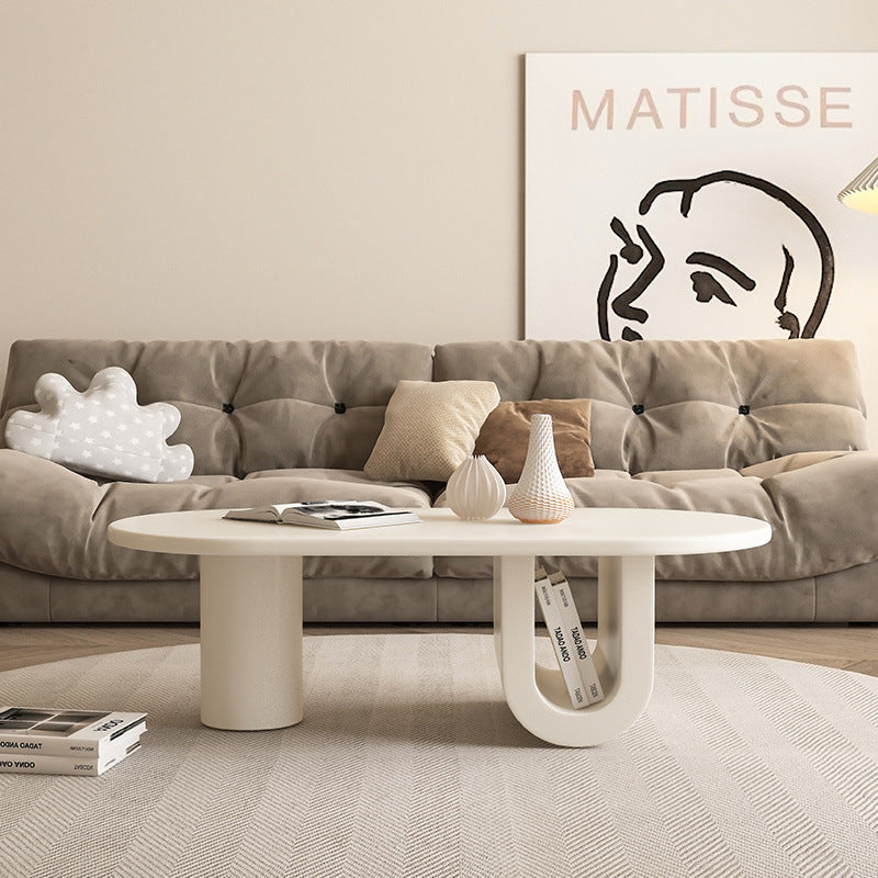 Traditional French Oval Tabletop MDF Board Coffee Table 1-Storage For Living Room