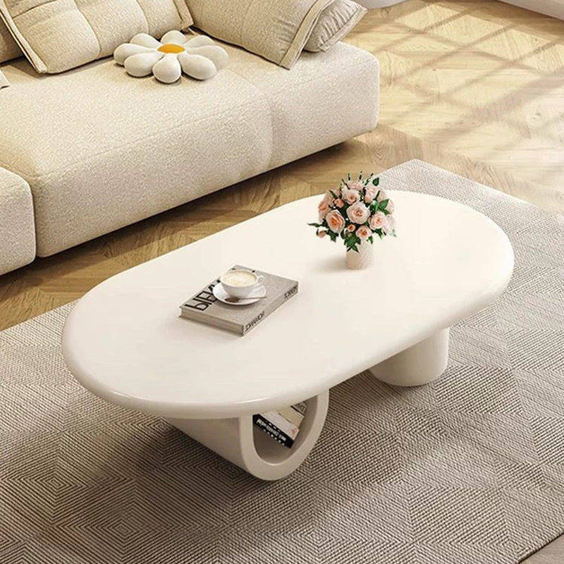 Traditional French Oval Tabletop MDF Board Coffee Table 1-Storage For Living Room