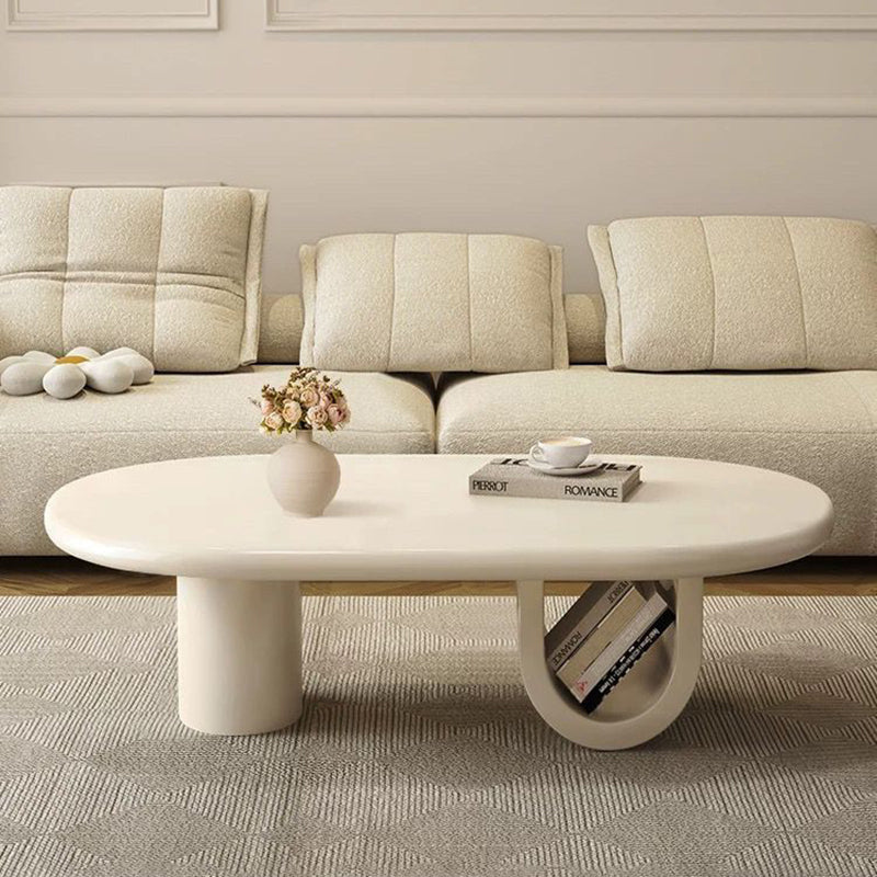 Traditional French Oval Tabletop MDF Board Coffee Table 1-Storage For Living Room