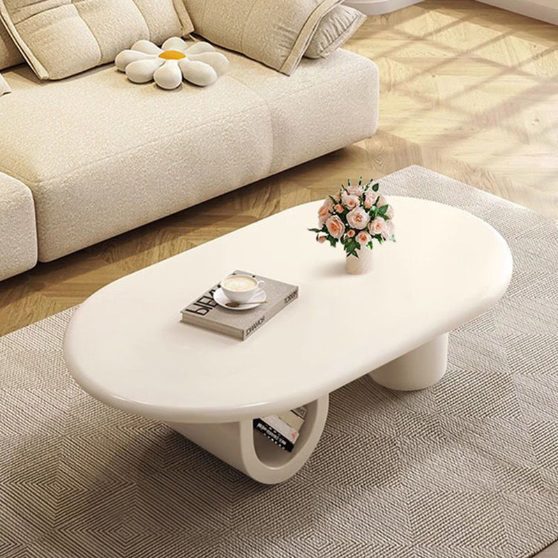 Traditional French Oval Tabletop MDF Board Coffee Table 1-Storage For Living Room