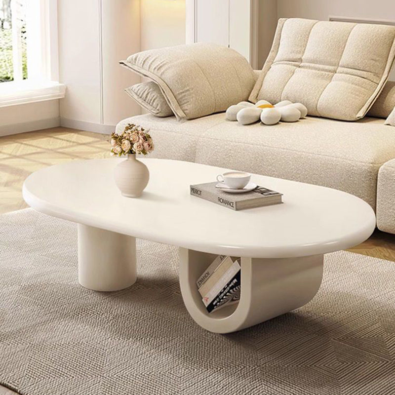 Traditional French Oval Tabletop MDF Board Coffee Table 1-Storage For Living Room