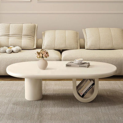 Traditional French Oval Tabletop MDF Board Coffee Table 1-Storage For Living Room