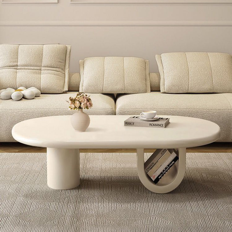 Traditional French Oval Tabletop MDF Board Coffee Table 1-Storage For Living Room