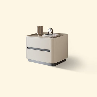 Modern Minimalist Rectangular Tabletop Solid Wood Saddle Leather Nightstand 2-Drawer For Bedroom