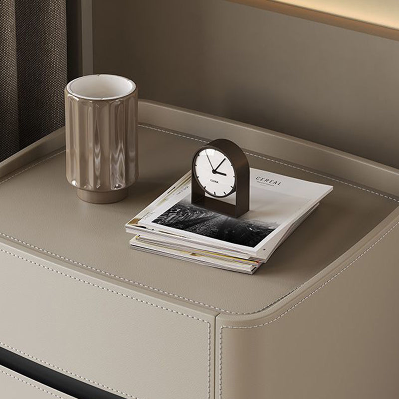Modern Minimalist Rectangular Tabletop Solid Wood Saddle Leather Nightstand 2-Drawer For Bedroom