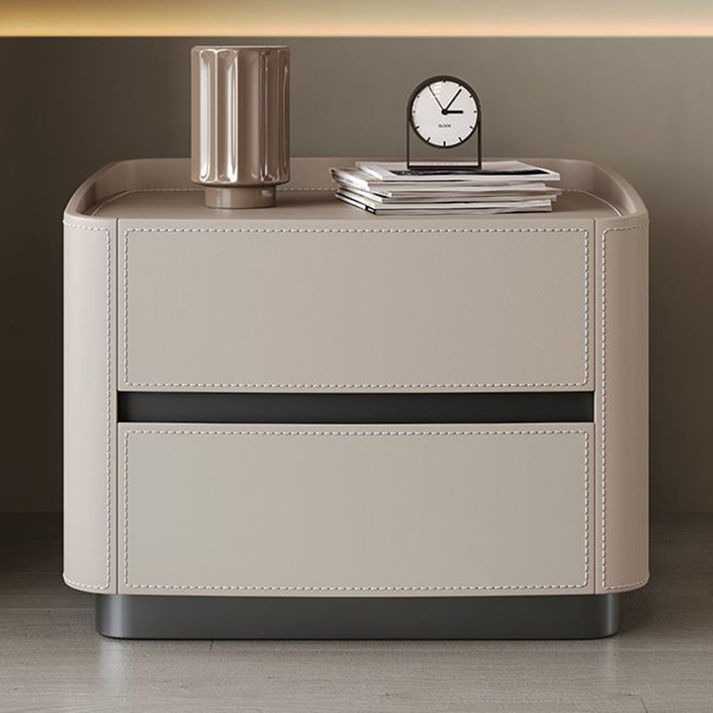 Modern Minimalist Rectangular Tabletop Solid Wood Saddle Leather Nightstand 2-Drawer For Bedroom