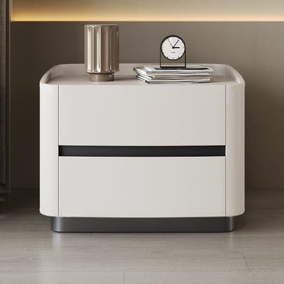 Modern Minimalist Rectangular Tabletop Solid Wood Saddle Leather Nightstand 2-Drawer For Bedroom