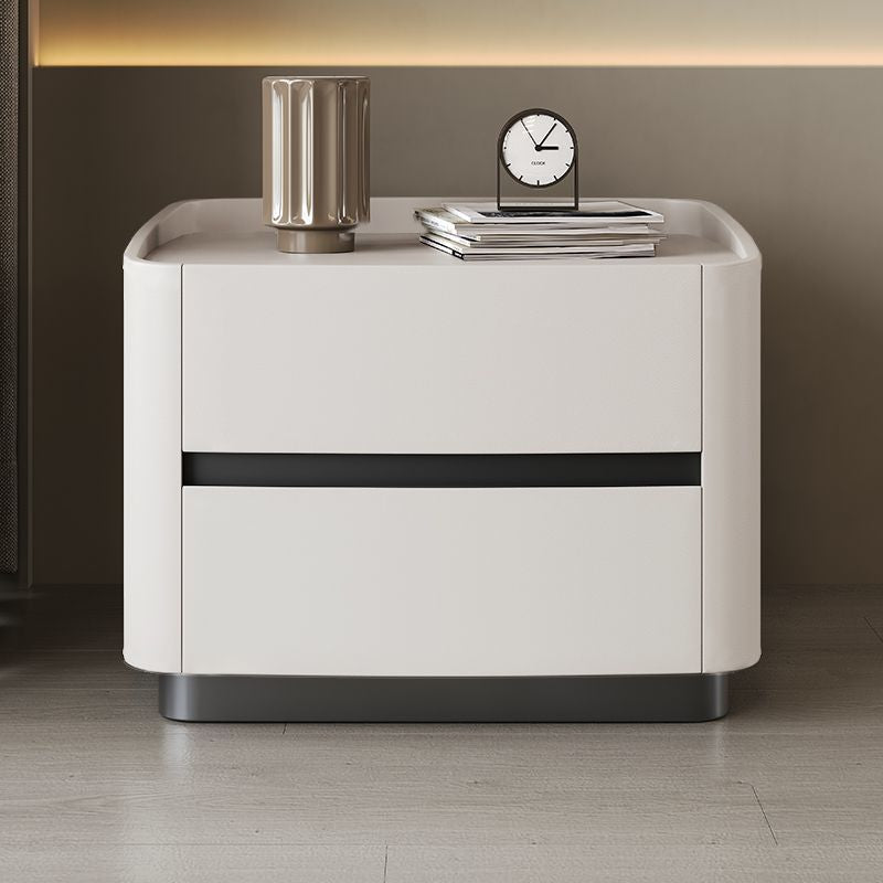 Modern Minimalist Rectangular Tabletop Solid Wood Saddle Leather Nightstand 2-Drawer For Bedroom