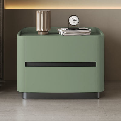 Modern Minimalist Rectangular Tabletop Solid Wood Saddle Leather Nightstand 2-Drawer For Bedroom