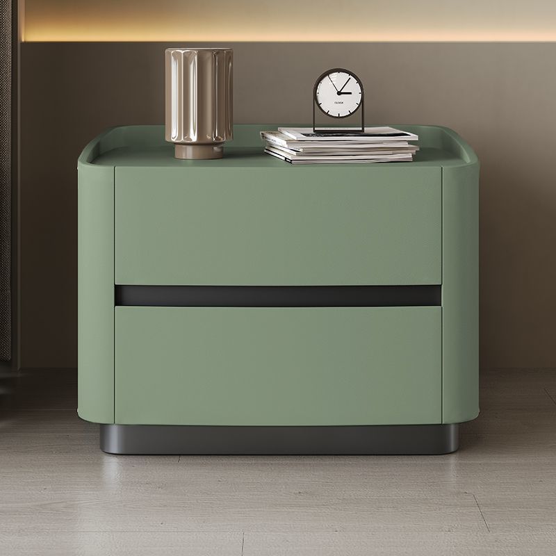 Modern Minimalist Rectangular Tabletop Solid Wood Saddle Leather Nightstand 2-Drawer For Bedroom