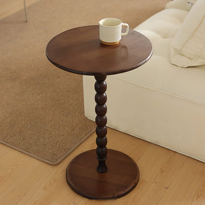 Traditional French Round Table Solid Wood Side Table 1-Leg For Living Room