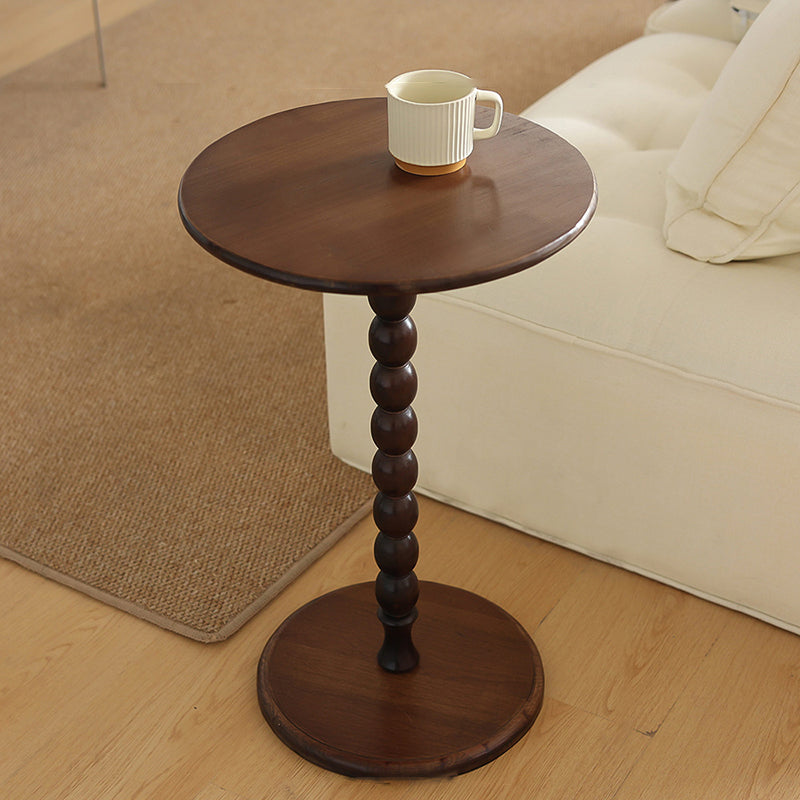 Traditional French Round Table Solid Wood Side Table 1-Leg For Living Room
