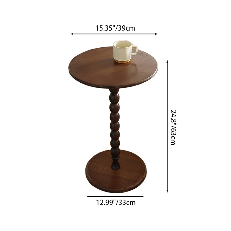 Traditional French Round Table Solid Wood Side Table 1-Leg For Living Room