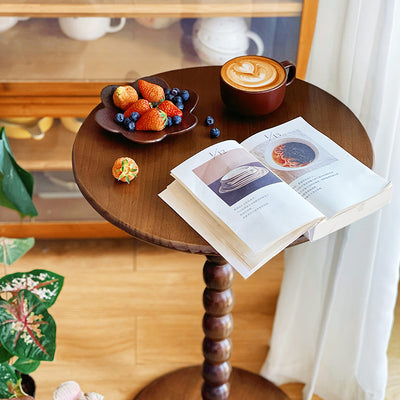 Traditional French Round Table Solid Wood Side Table 1-Leg For Living Room
