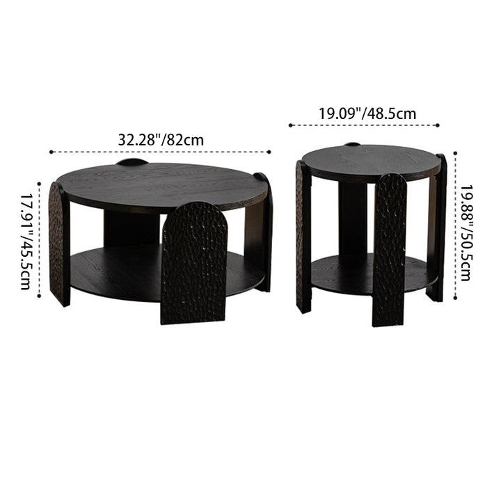 Table d'appoint ronde noire de style mi-siècle moderne avec grain de bois naturel pour le salon 