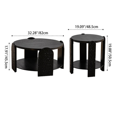 Modern Mid-Century Round Black Side Table Natural Wood Grain For Living Room