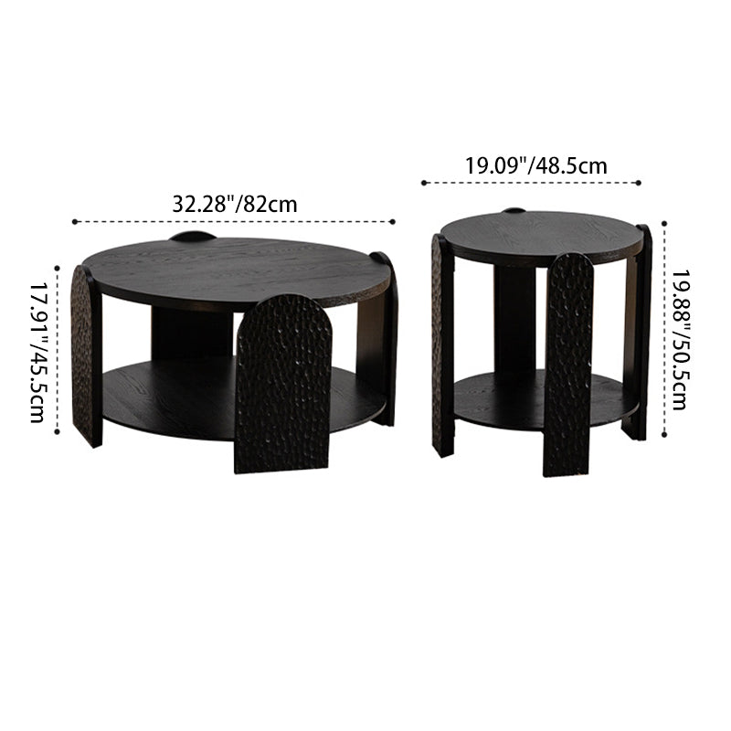 Modern Mid-Century Round Black Side Table Natural Wood Grain For Living Room