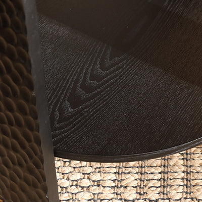 Modern Mid-Century Round Black Side Table Natural Wood Grain For Living Room