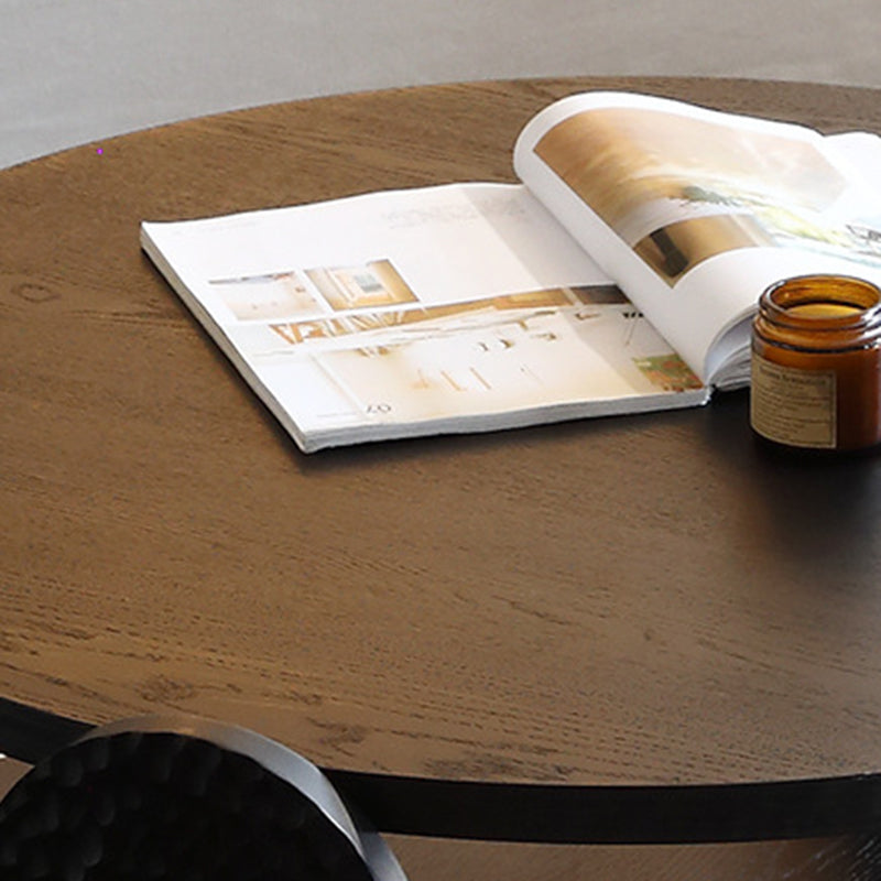 Modern Mid-Century Round Black Side Table Natural Wood Grain For Living Room