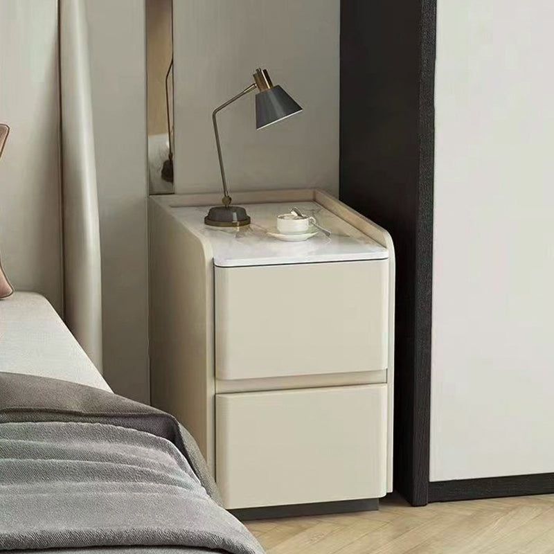 Modern Minimalist Rectangular Tabletop Sintered Stone MDF Faux Leather 2-Drawer For Bedroom