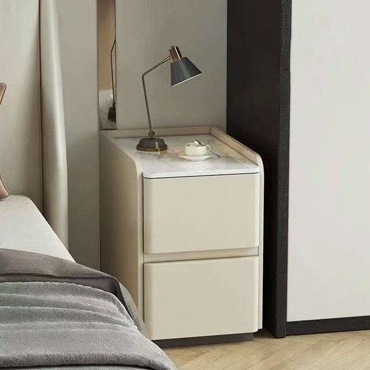 Modern Minimalist Rectangular Tabletop Sintered Stone MDF Faux Leather 2-Drawer For Bedroom