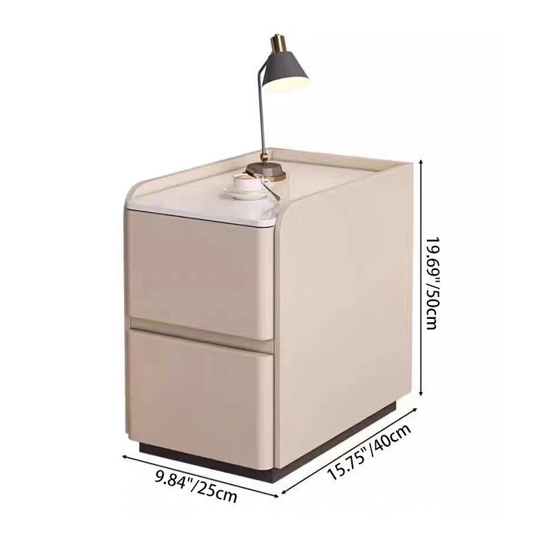 Modern Minimalist Rectangular Tabletop Rock Plate Solid Wood Leather 2-Drawer For Bedroom
