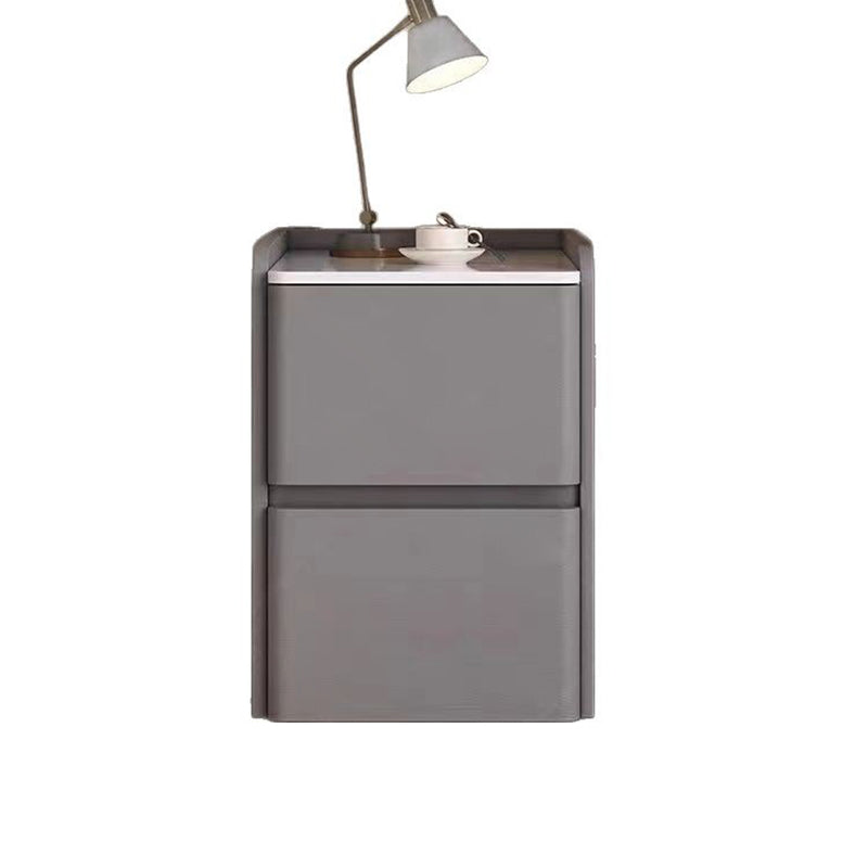 Modern Minimalist Rectangular Tabletop Rock Plate Solid Wood Leather 2-Drawer For Bedroom