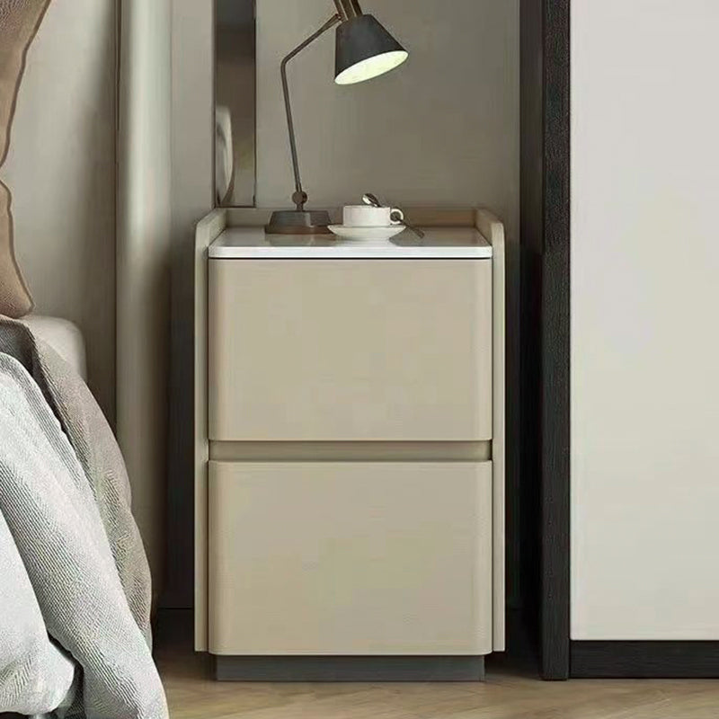 Modern Minimalist Rectangular Tabletop Sintered Stone MDF Faux Leather 2-Drawer For Bedroom