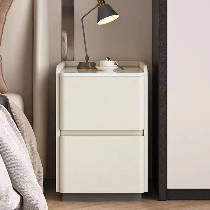 Modern Minimalist Rectangular Tabletop Rock Plate Solid Wood Microfiber Leather 2-Drawer For Bedroom