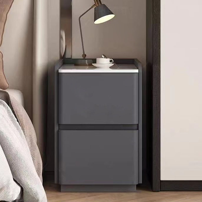 Modern Minimalist Rectangular Tabletop Rock Plate Solid Wood Leather 2-Drawer For Bedroom