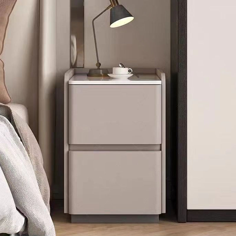 Modern Minimalist Rectangular Tabletop Rock Plate Solid Wood Leather 2-Drawer For Bedroom