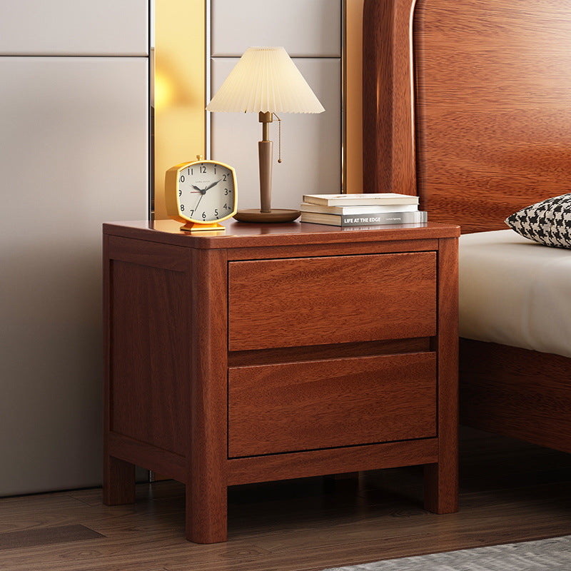 Table de chevet rectangulaire contemporaine en bois de chêne scandinave avec 2 tiroirs pour chambre 
