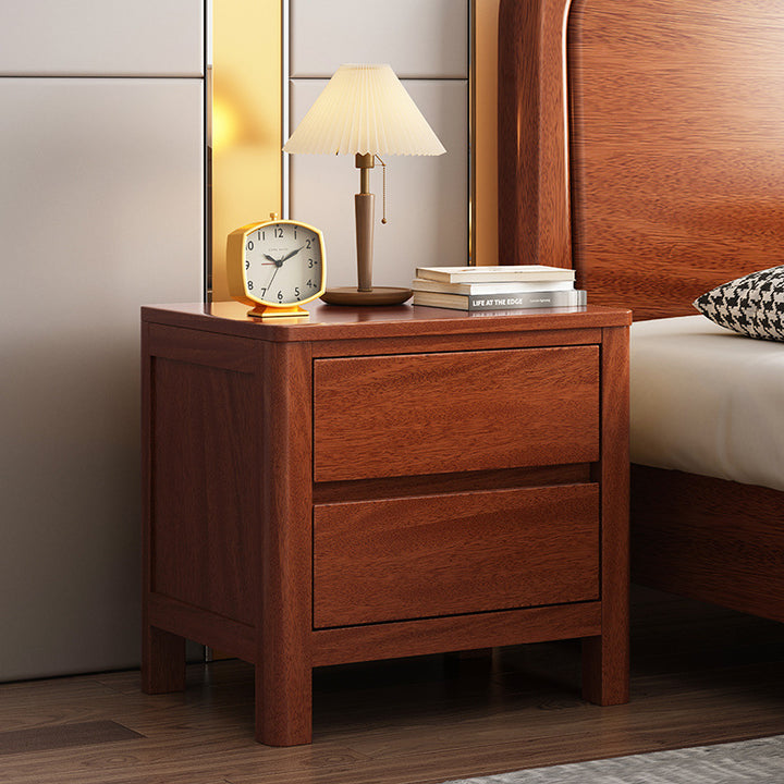 Table de chevet rectangulaire contemporaine en bois de chêne scandinave avec 2 tiroirs pour chambre 