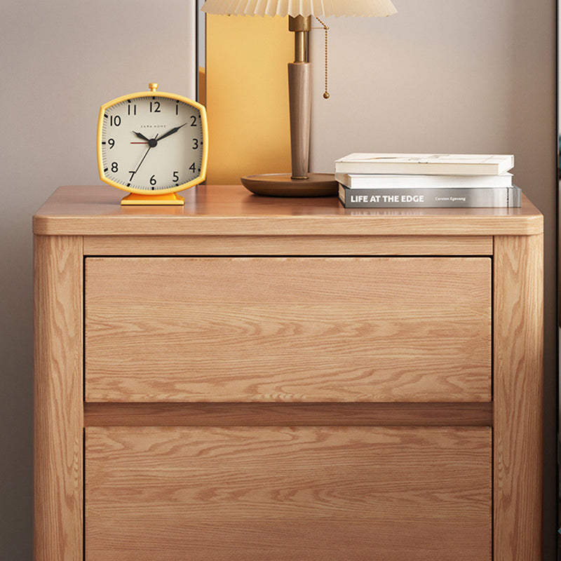 Table de chevet rectangulaire contemporaine en bois de chêne scandinave avec 2 tiroirs pour chambre 
