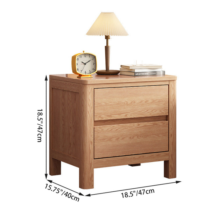 Table de chevet rectangulaire contemporaine en bois de chêne scandinave avec 2 tiroirs pour chambre 