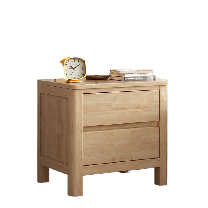 Table de chevet rectangulaire contemporaine en bois de chêne scandinave avec 2 tiroirs pour chambre 