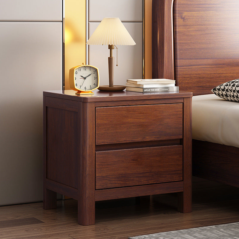 Table de chevet rectangulaire contemporaine en bois de chêne scandinave avec 2 tiroirs pour chambre 