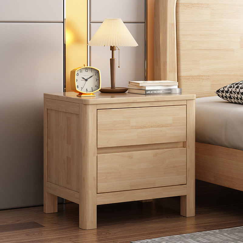 Table de chevet rectangulaire contemporaine en bois de chêne scandinave avec 2 tiroirs pour chambre 
