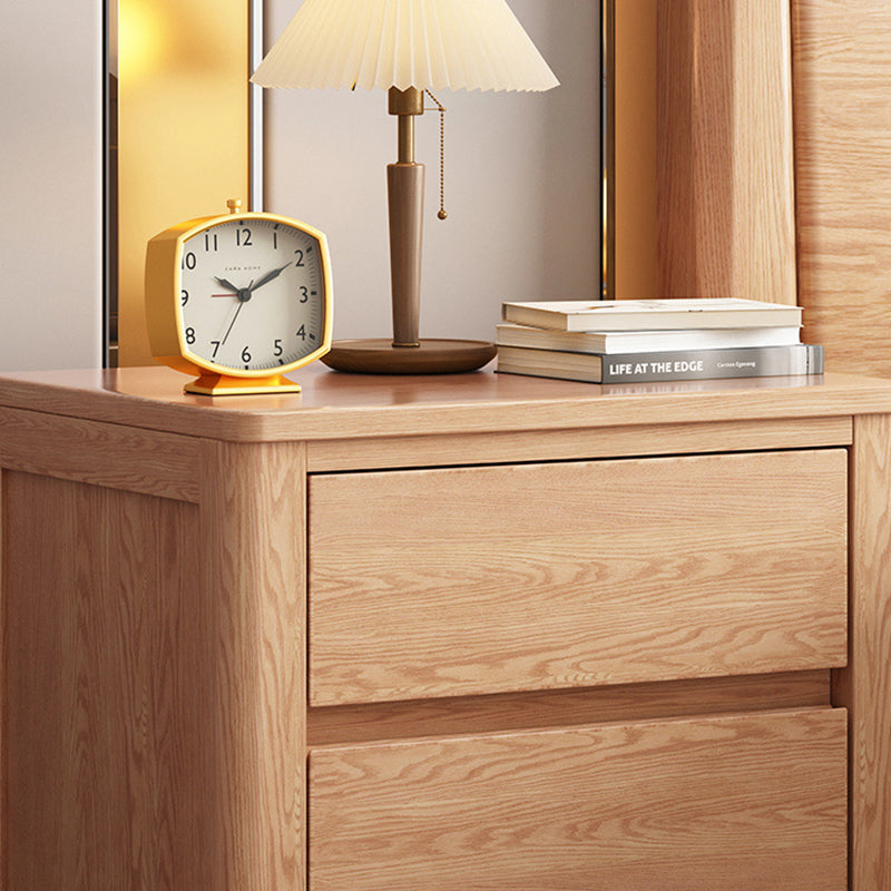 Table de chevet rectangulaire contemporaine en bois de chêne scandinave avec 2 tiroirs pour chambre 